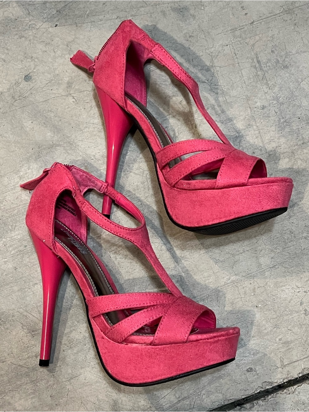 Charlotte Russe Pink Suede T-Strap Platform Heels